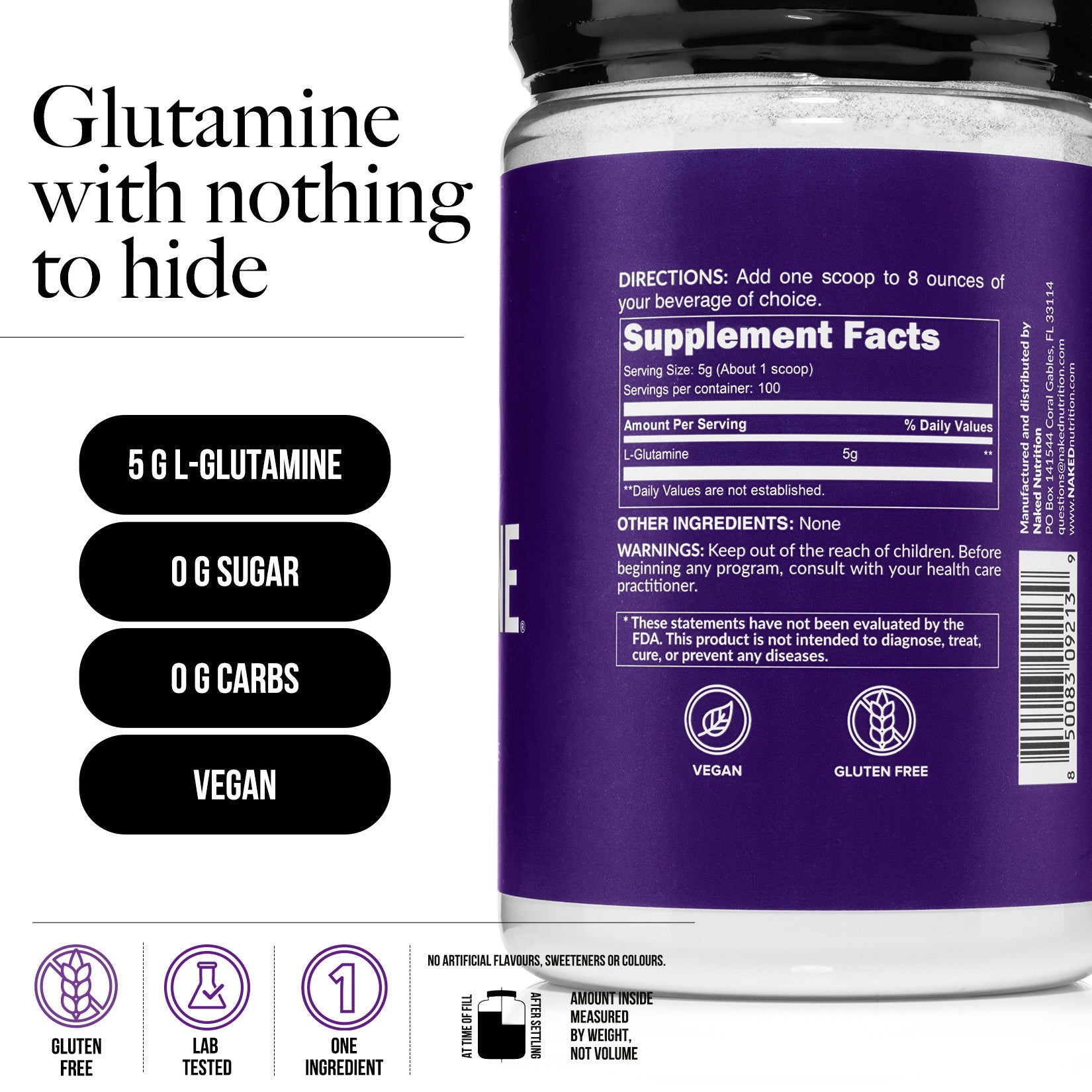 Glutamine Powder - 1.1LB, Easy Mixing Nutrition Support