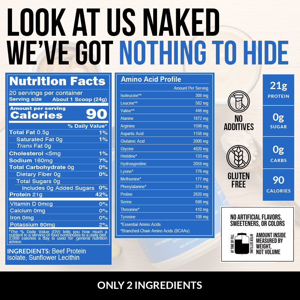 Beef Protein Powder - Unflavored, Easy Mixing Nutrition Support