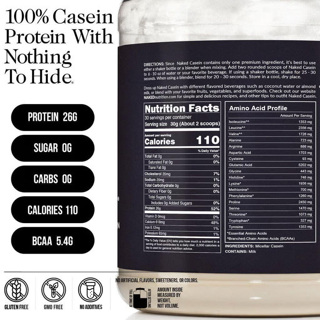 Micellar Casein Protein Powder - Unflavored, Steady Release Protein Nutrition