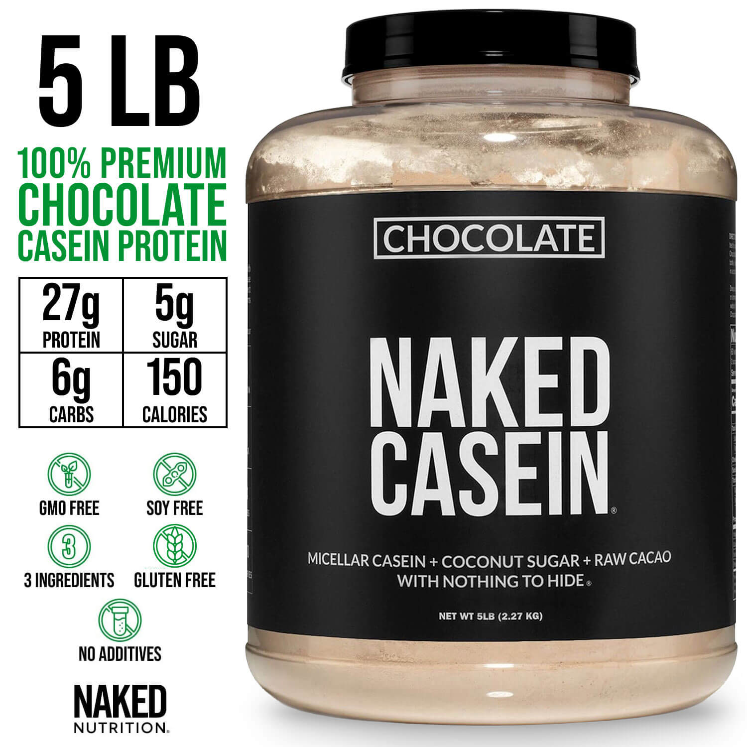 Chocolate Casein Protein Powder - 5LB - Chocolate, Steady Release Protein Nutrition