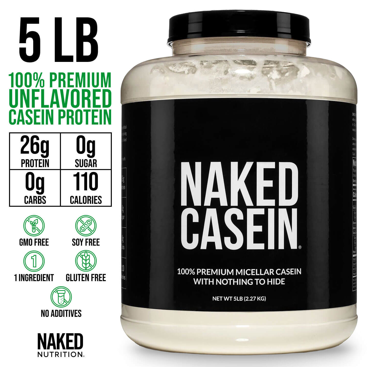 Micellar Casein Protein Powder - Unflavored, Steady Release Protein Nutrition