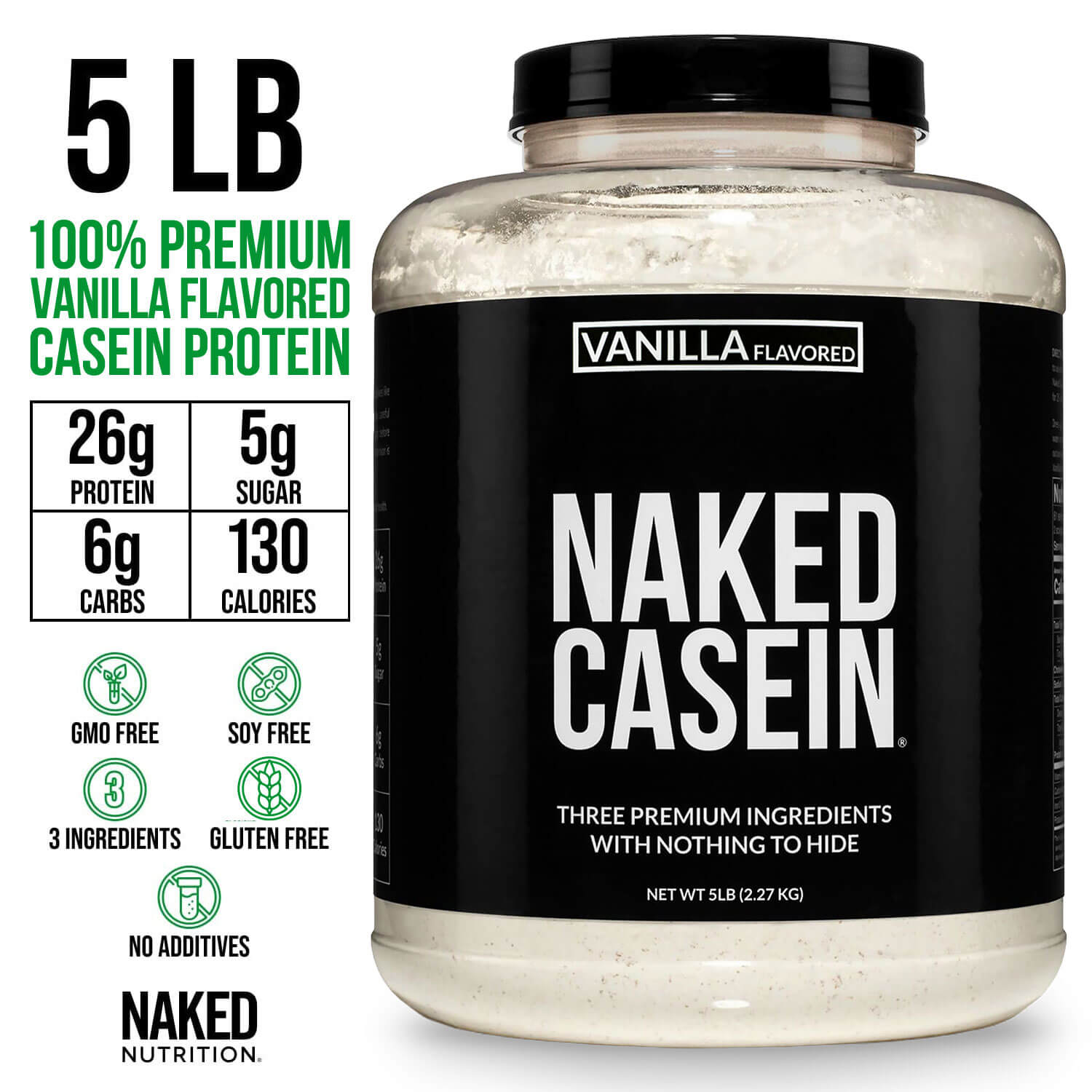 Vanilla Casein Protein Powder - Vanilla, Steady Release Protein Nutrition