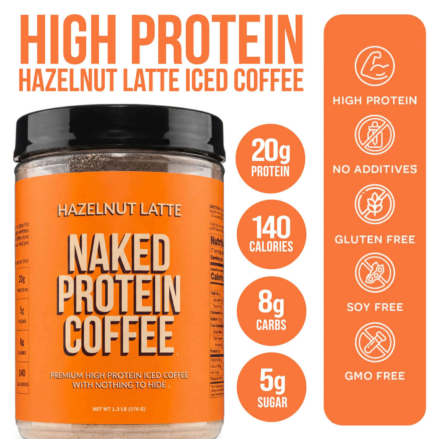 Hazelnut Latte Protein Iced Coffee - Hazelnut Latte, Minimal Ingredient Health Support