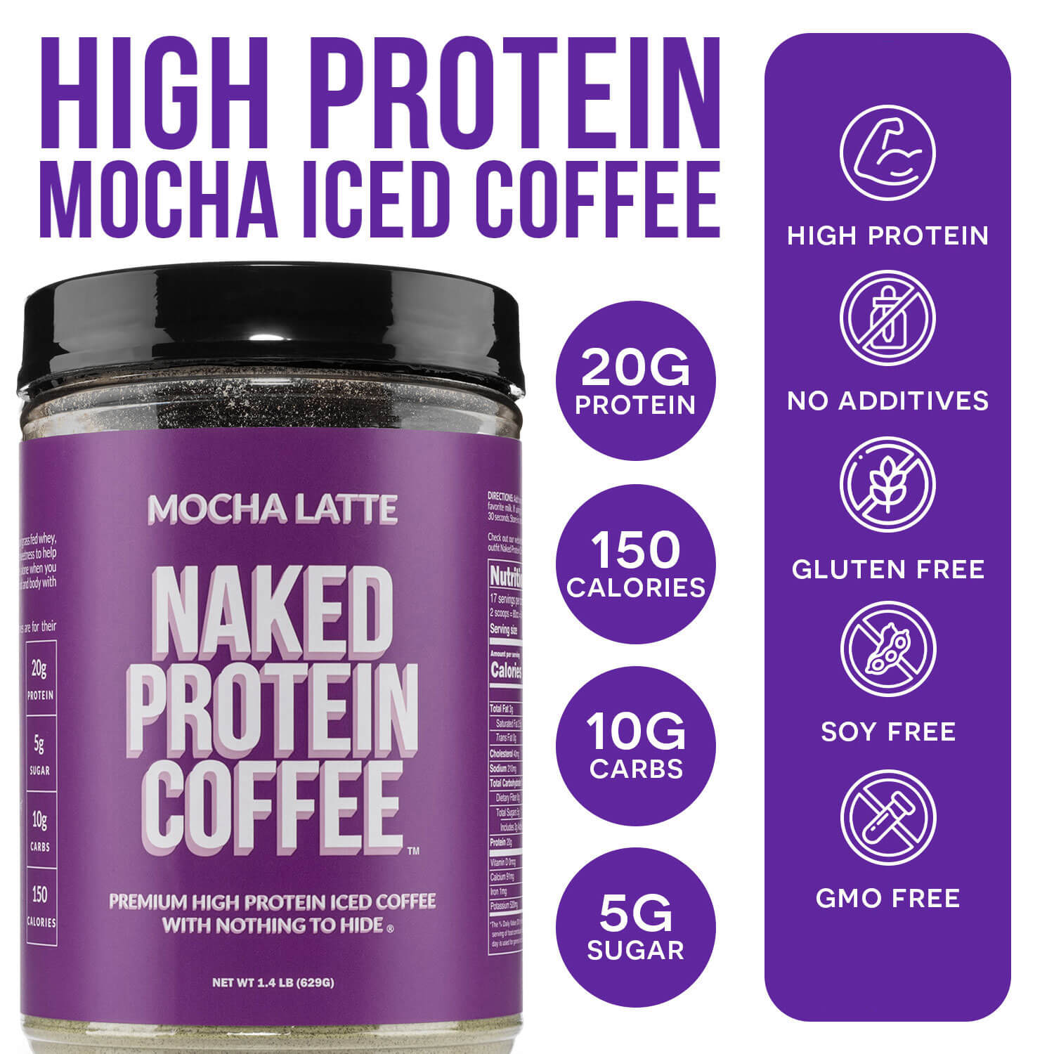 Mocha Latte Protein Iced Coffee - Mocha Latte, Minimal Ingredient Health Support
