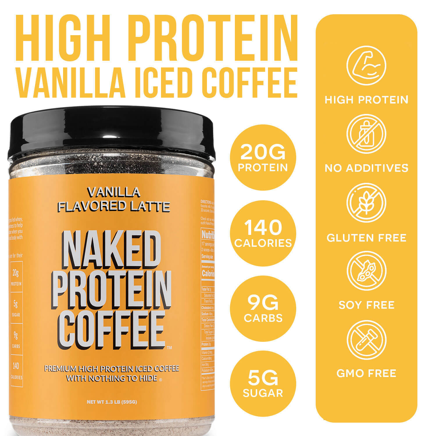 Vanilla Latte Protein Iced Coffee - Vanilla Latte, Minimal Ingredient Health Support