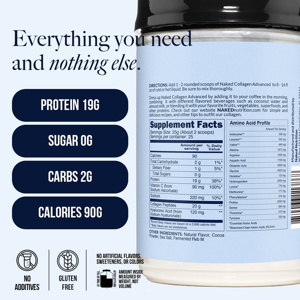 Chocolate Collagen Peptides with Hyaluronic Acid - Chocolate Advanced Collagen Peptides, Clean Collagen Peptide Support