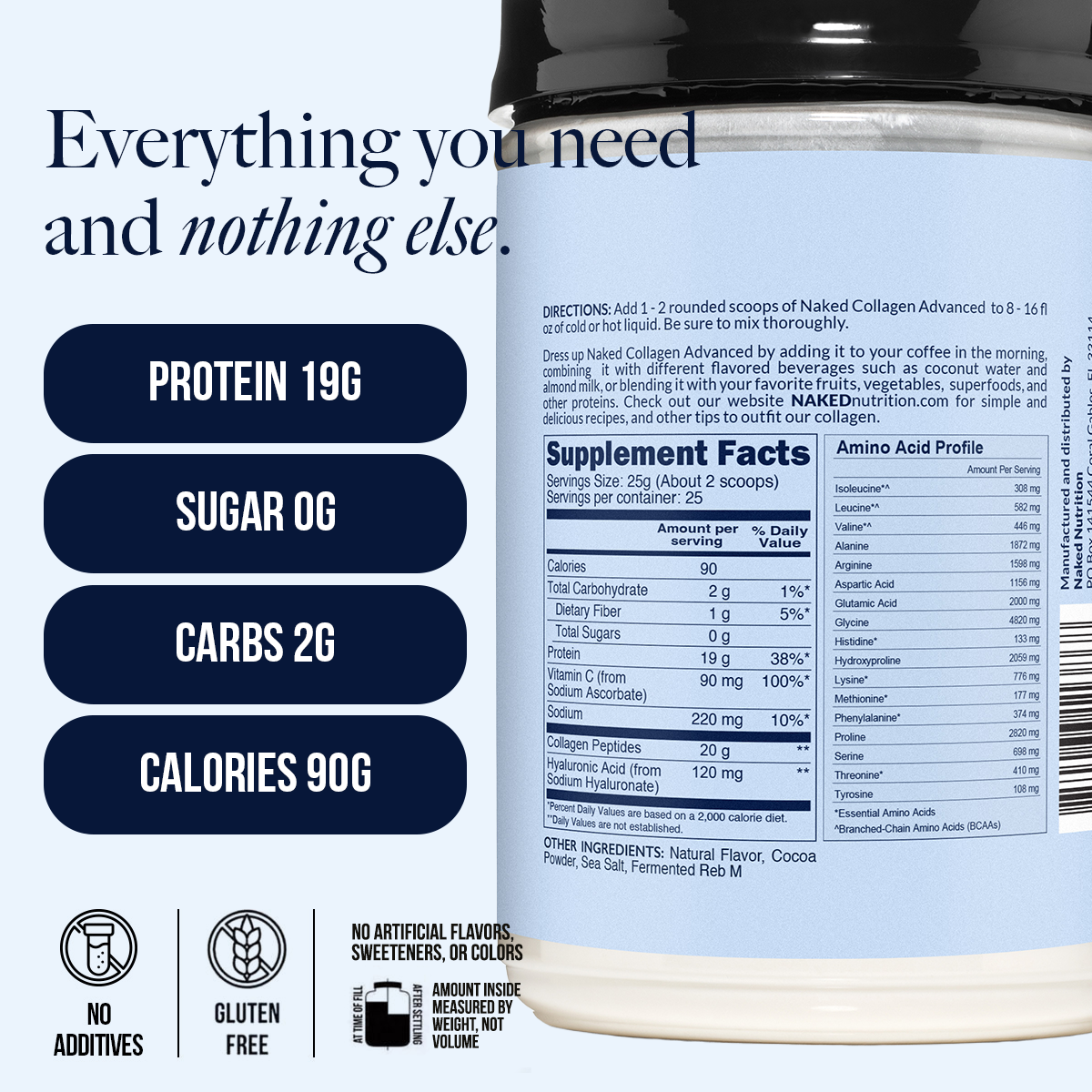 Chocolate Collagen Peptides with Hyaluronic Acid - Chocolate Advanced Collagen Peptides, Clean Collagen Peptide Support