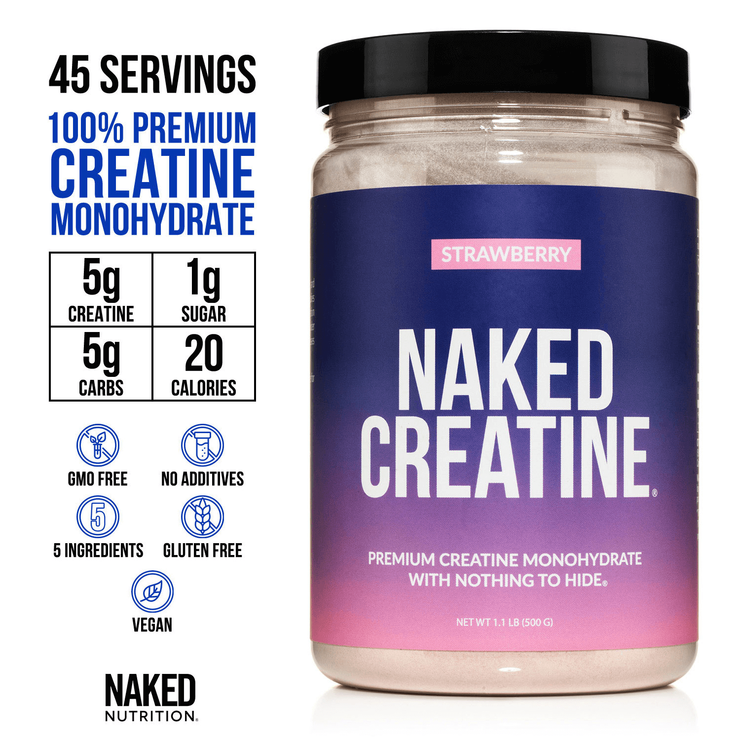 Strawberry Creatine Monohydrate Powder - Strawberry, Simple Performance Training Support