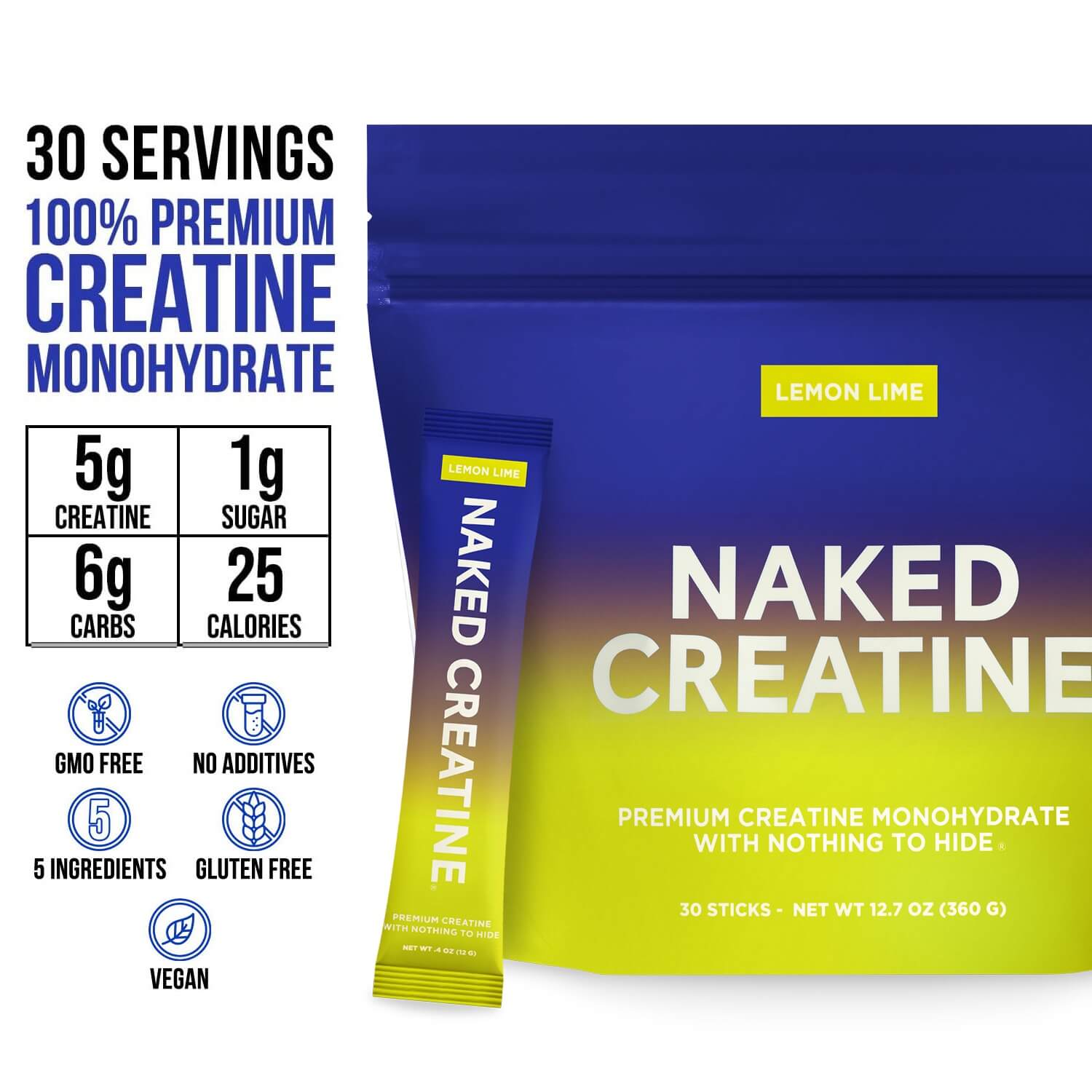 Lemon Lime Creatine Travel Packs - Lemon Lime Sticks, Simple Performance Training Support
