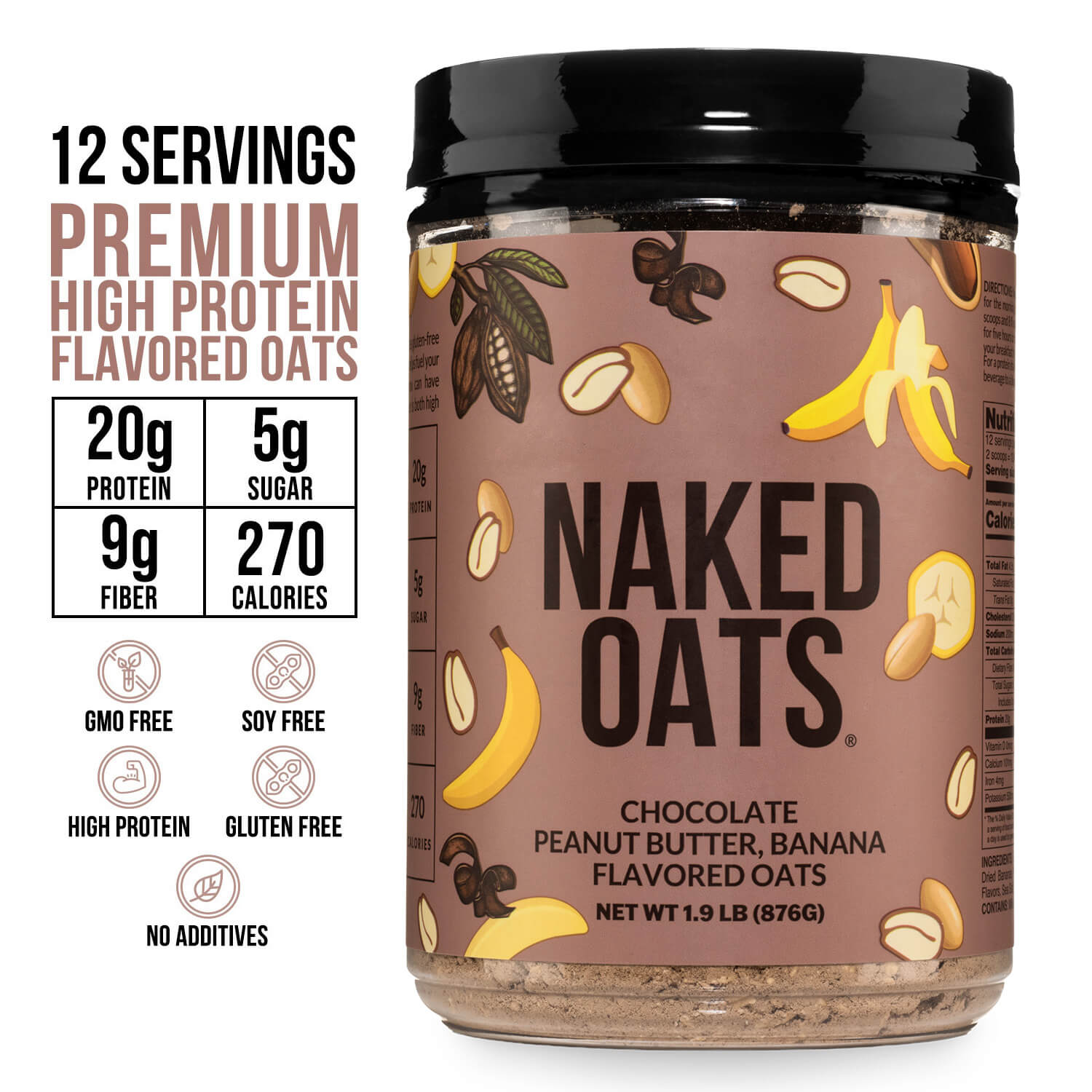 Chocolate Peanut Butter Banana Protein Oats - Chocolate PB Banana, Minimal Ingredient Health Support