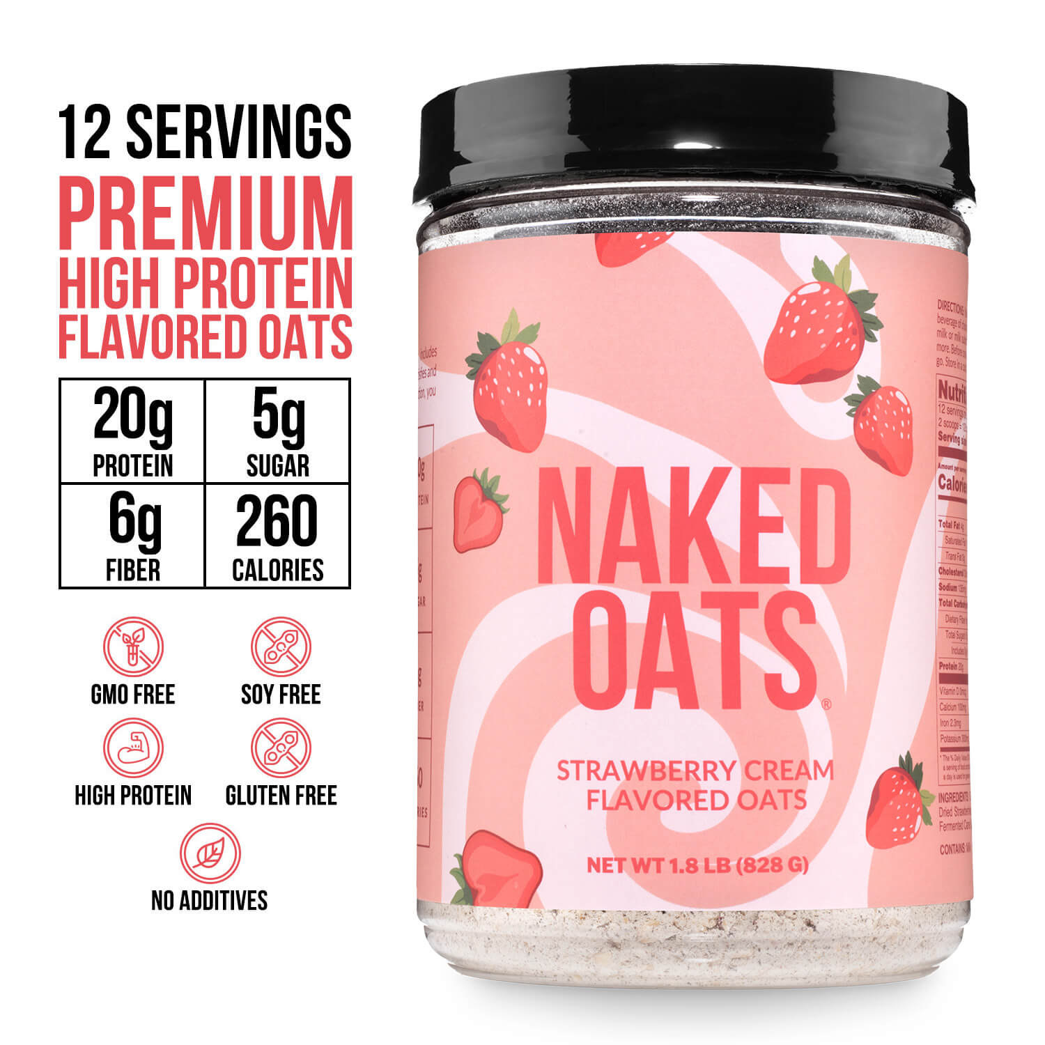 Strawberry Cream Protein Oats - Strawberry Cream, Minimal Ingredient Health Support