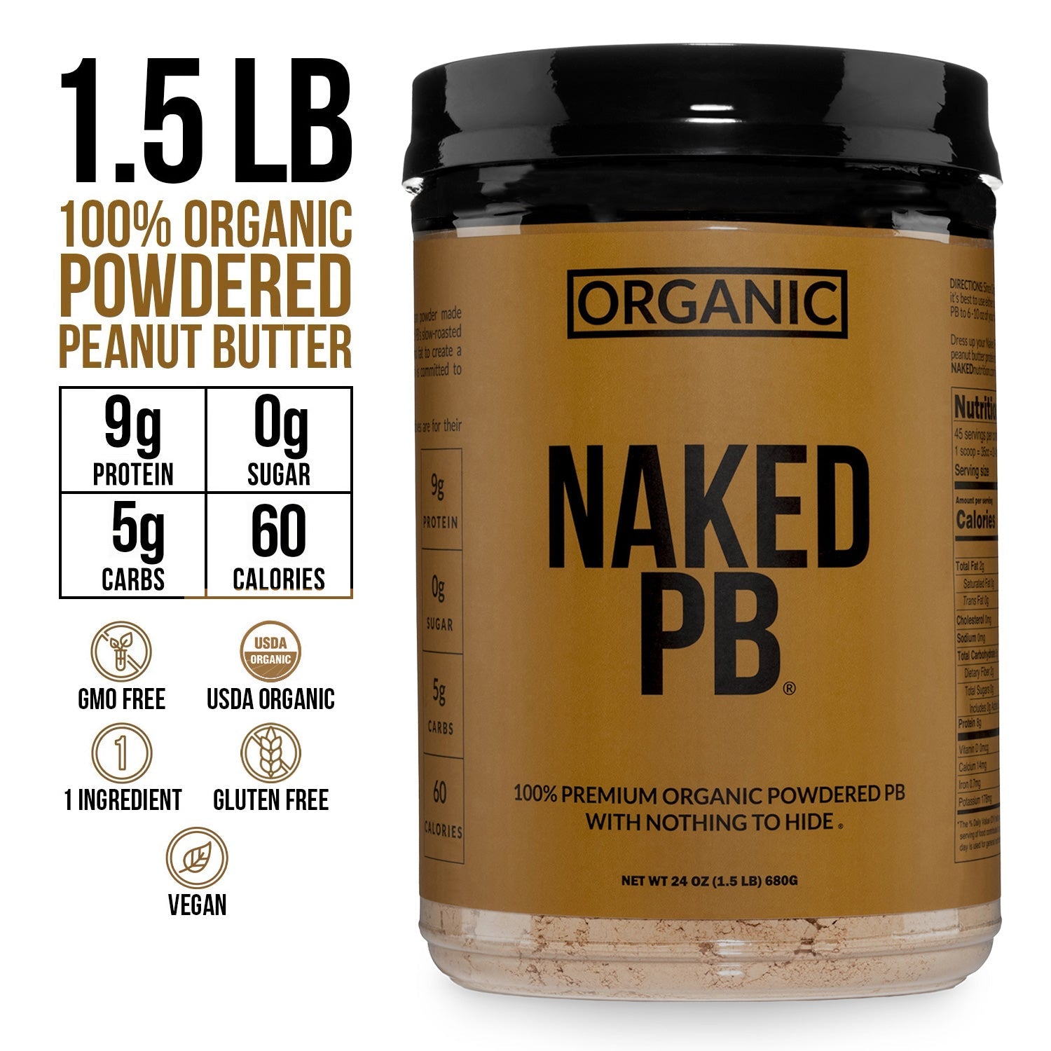 Organic Powdered Peanut Butter - Organic, Easy Mixing Nutrition Support