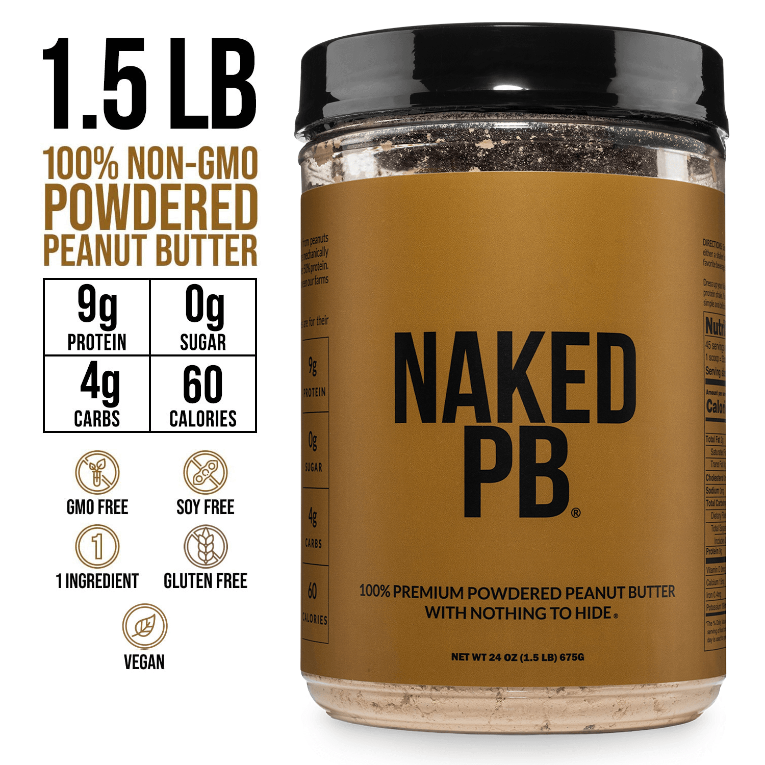 Powdered Peanut Butter - PB - 1.5 LB, Easy Mixing Nutrition Support