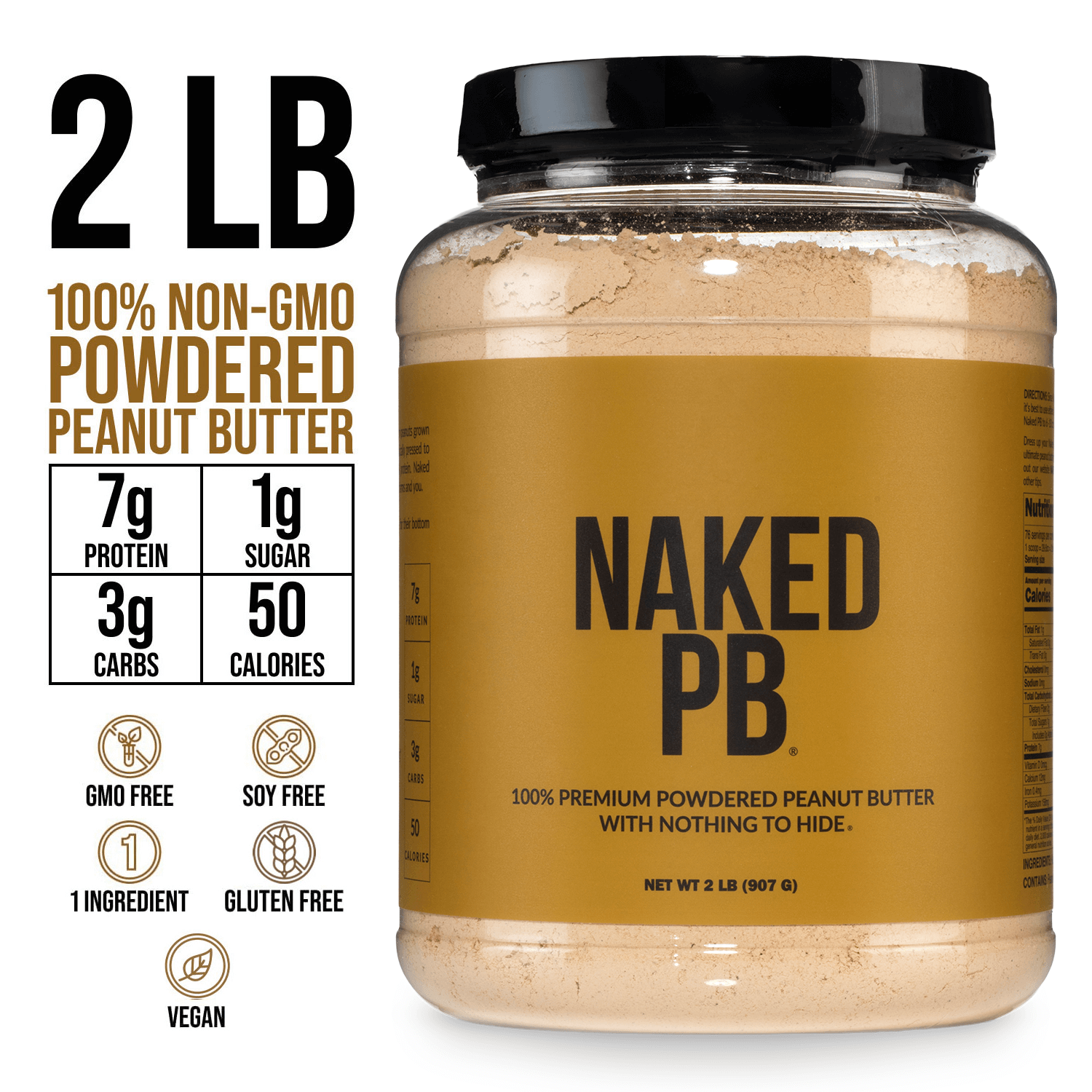 Powdered Peanut Butter - PB - 2 LB, Easy Mixing Nutrition Support
