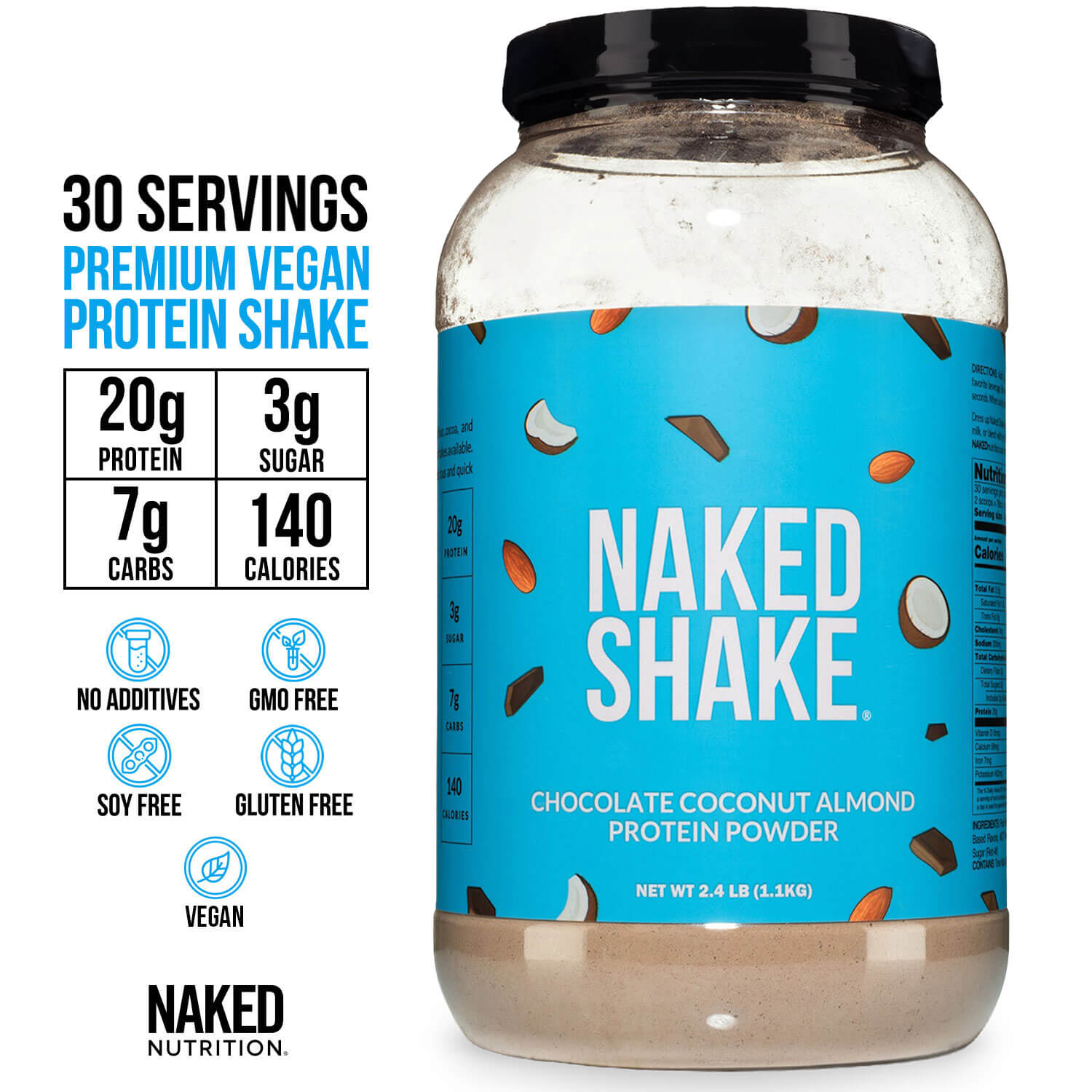 Chocolate Coconut Almond Protein Shake - Chocolate Coconut Almond, Smooth Plant Protein For Shakes