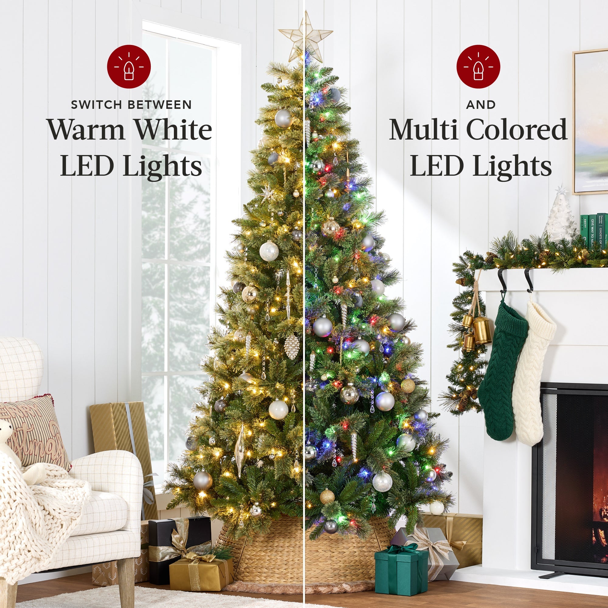 Pre-Lit Artificial Scotch Pine Christmas Tree with Metal Stand with eye-catching holiday style