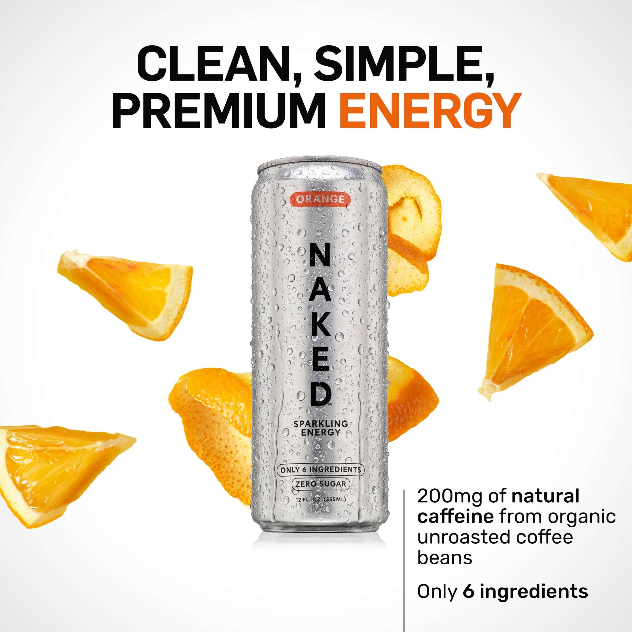 Orange Naked Sparkling Energy - Orange, Minimal Ingredient Health Support