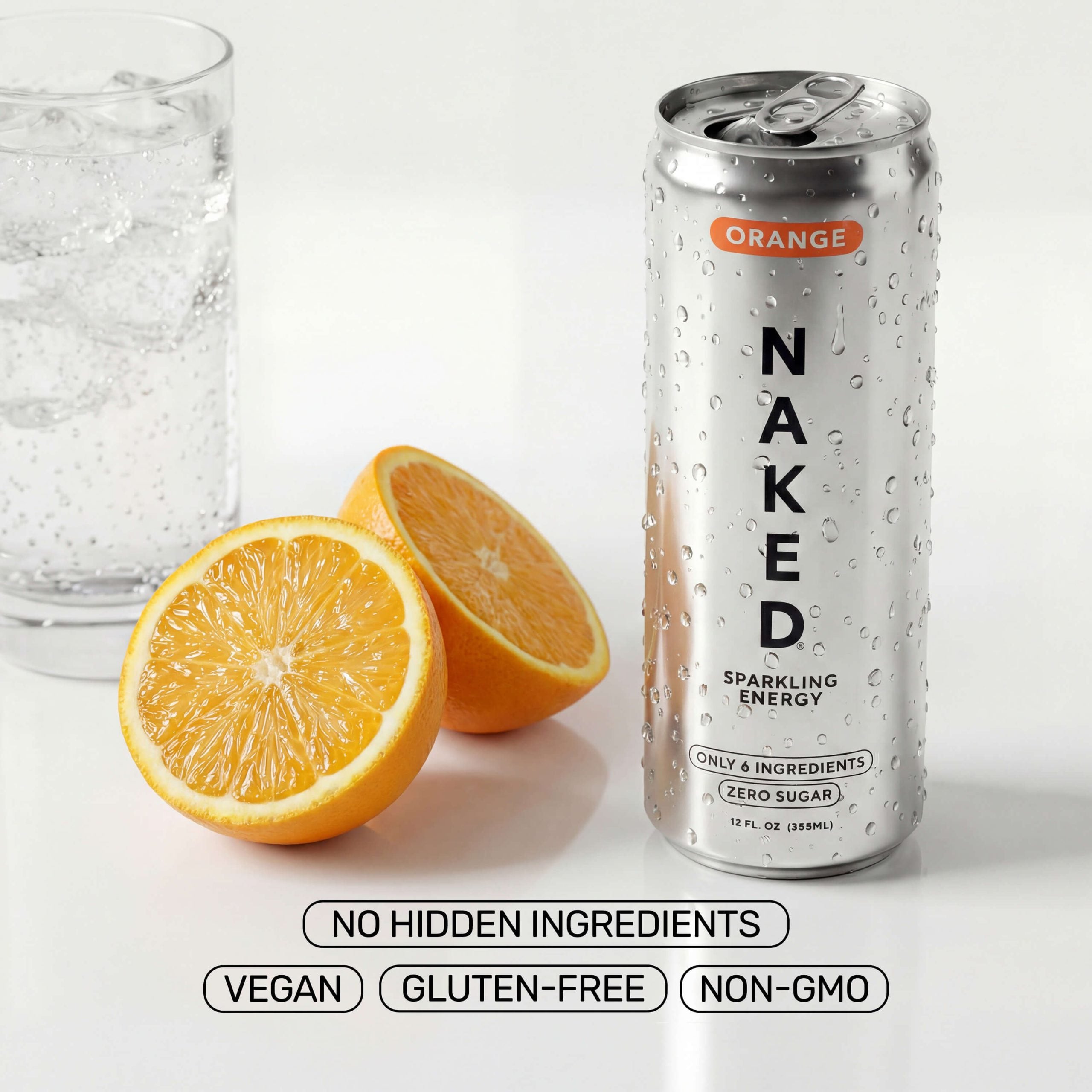 Orange Naked Sparkling Energy - Orange, Minimal Ingredient Health Support