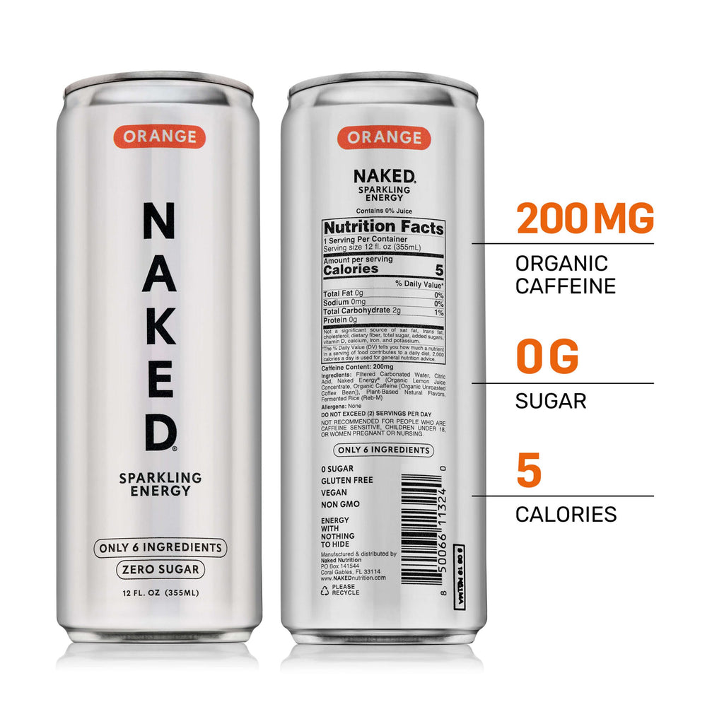 Orange Naked Sparkling Energy - Orange, Minimal Ingredient Health Support