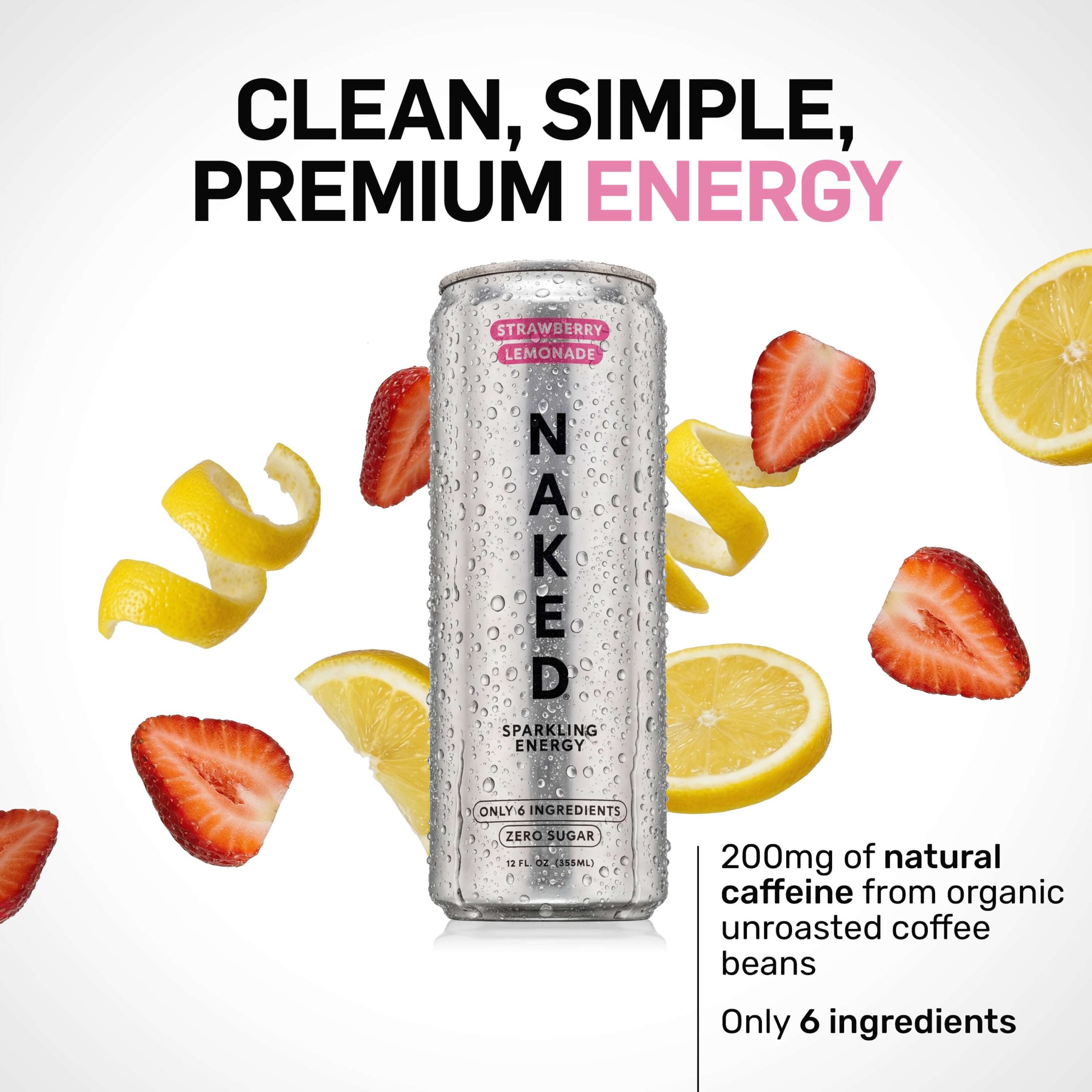 Strawberry Lemonade Naked Sparkling Energy - Strawberry Lemonade, Minimal Ingredient Health Support