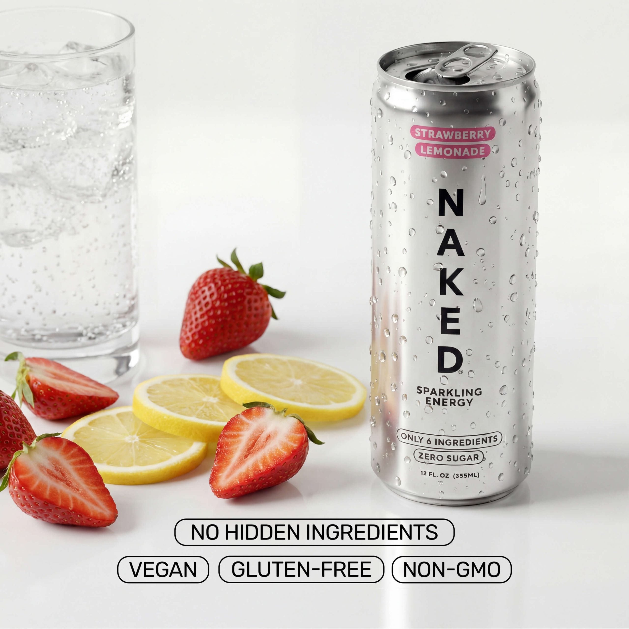 Strawberry Lemonade Naked Sparkling Energy - Strawberry Lemonade, Minimal Ingredient Health Support