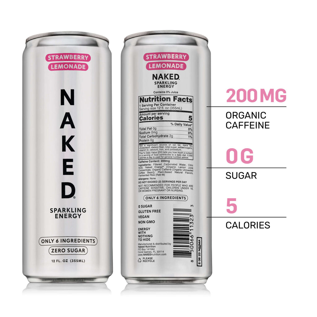 Strawberry Lemonade Naked Sparkling Energy - Strawberry Lemonade, Minimal Ingredient Health Support