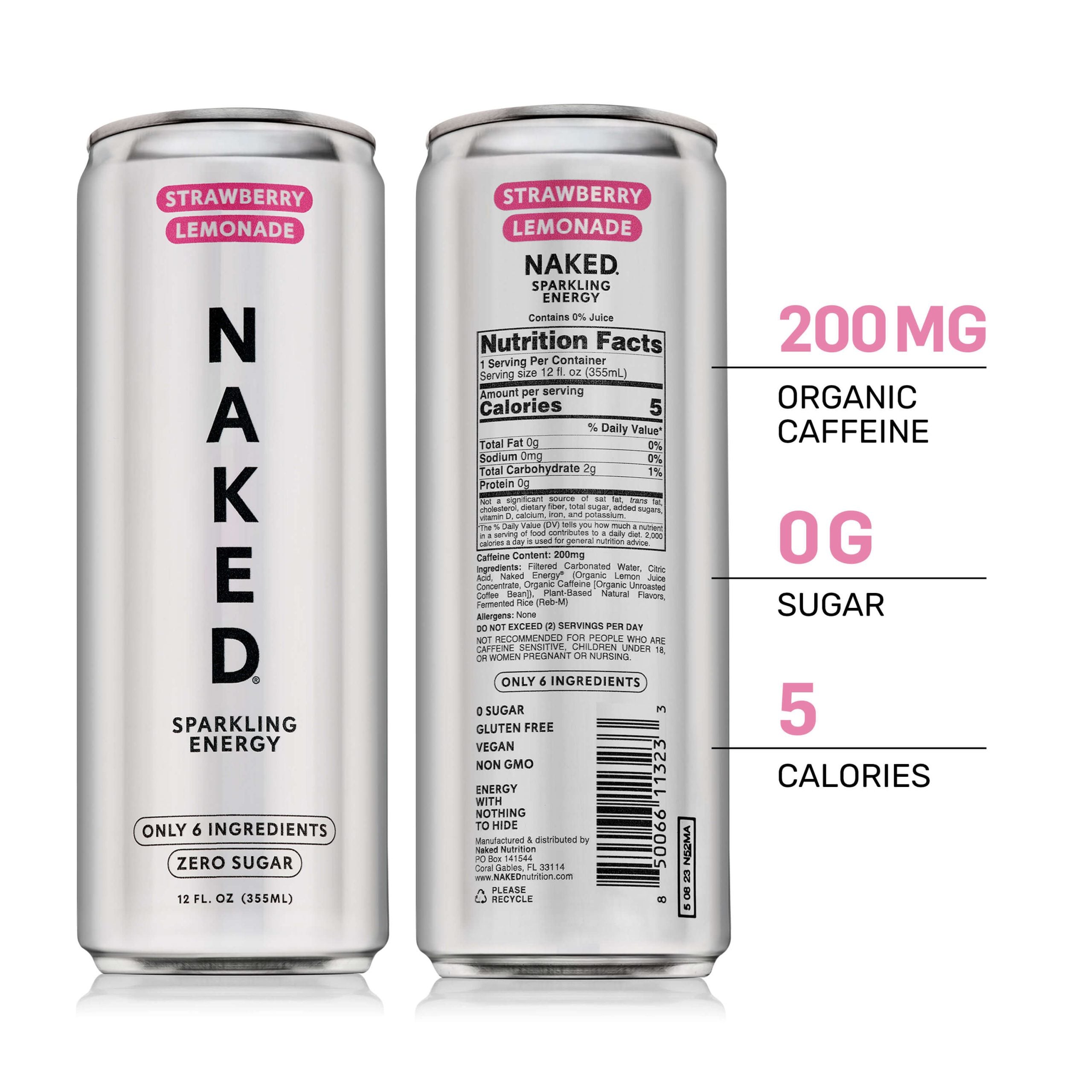 Strawberry Lemonade Naked Sparkling Energy - Strawberry Lemonade, Minimal Ingredient Health Support