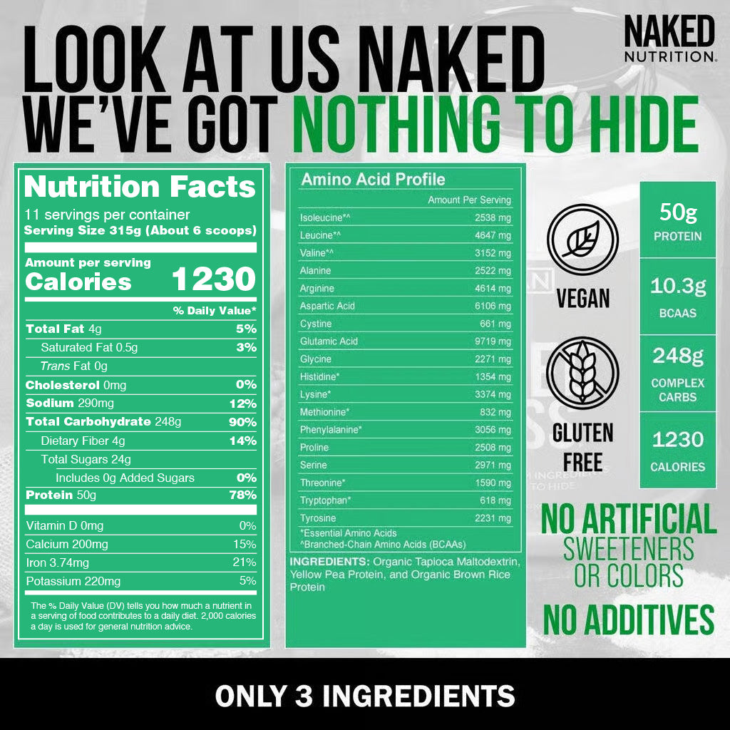 Vegan Mass Gainer Supplement - Unflavored (Vegan), Daily Calorie Boost Blend