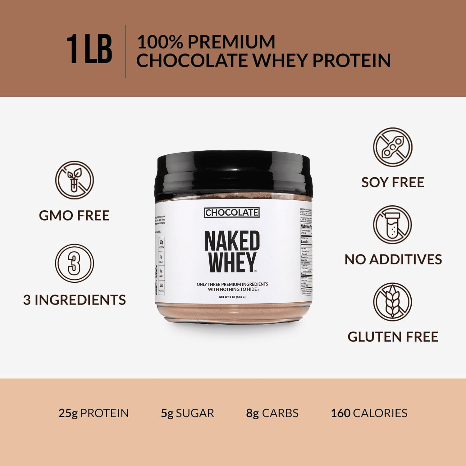 Chocolate Whey Protein Powder 1lb - Chocolate, Pure Protein For Everyday Use