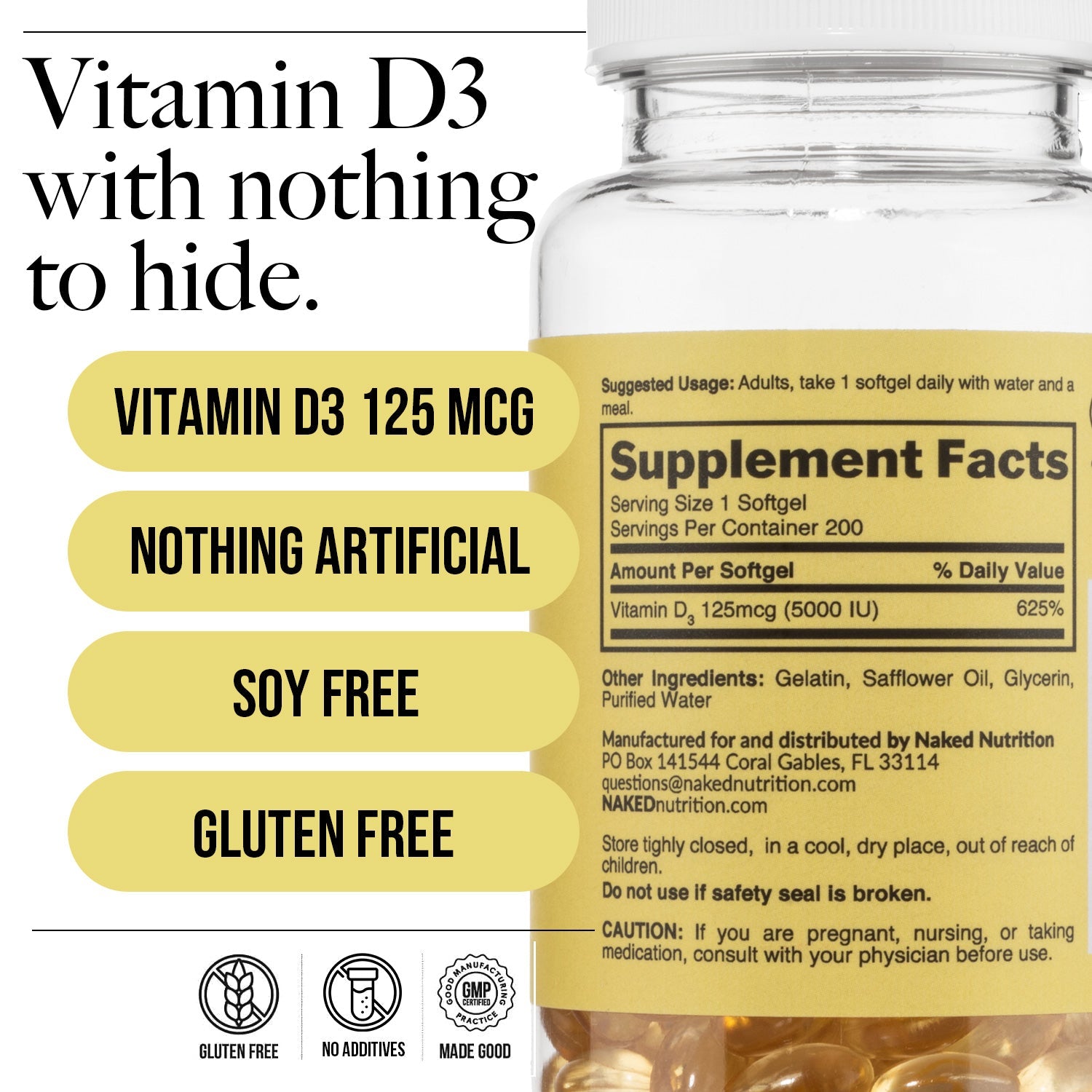 Daily Vitamin D3 Supplement - Vitamin D3, Minimal Ingredient Health Support